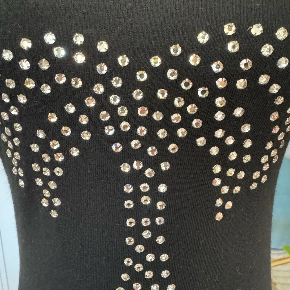Vintage 70s Oops Black Maxi Dress Rhinestone Palm Tree Design Hippie Boho S - Picture 4 of 11